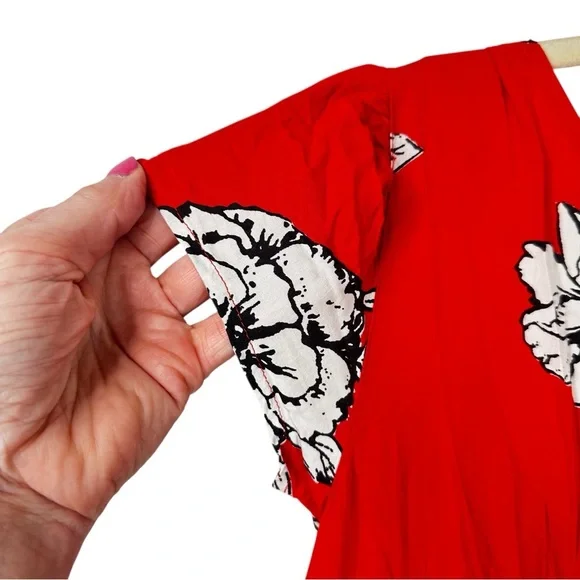 Free People Rita Tiered Midi Dress Red Floral Ruffle Sleeveless Boho Size XS - Picture 4 of 11